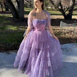 Vintage 1950s princess cupcake prom dress strapless 50s bones purple tulle